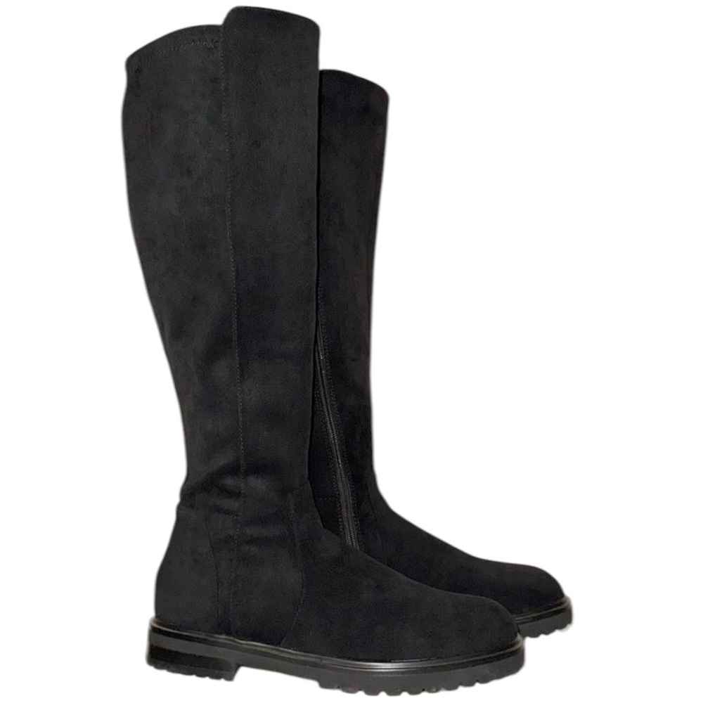 Le Chateau Vegan Suede Knee-High Round Toe Lug Sole Boots